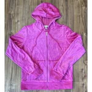 Vintage‎ Juicy Couture Hoodie Womens Medium Pink Velour Zip Up Jacket Y2K